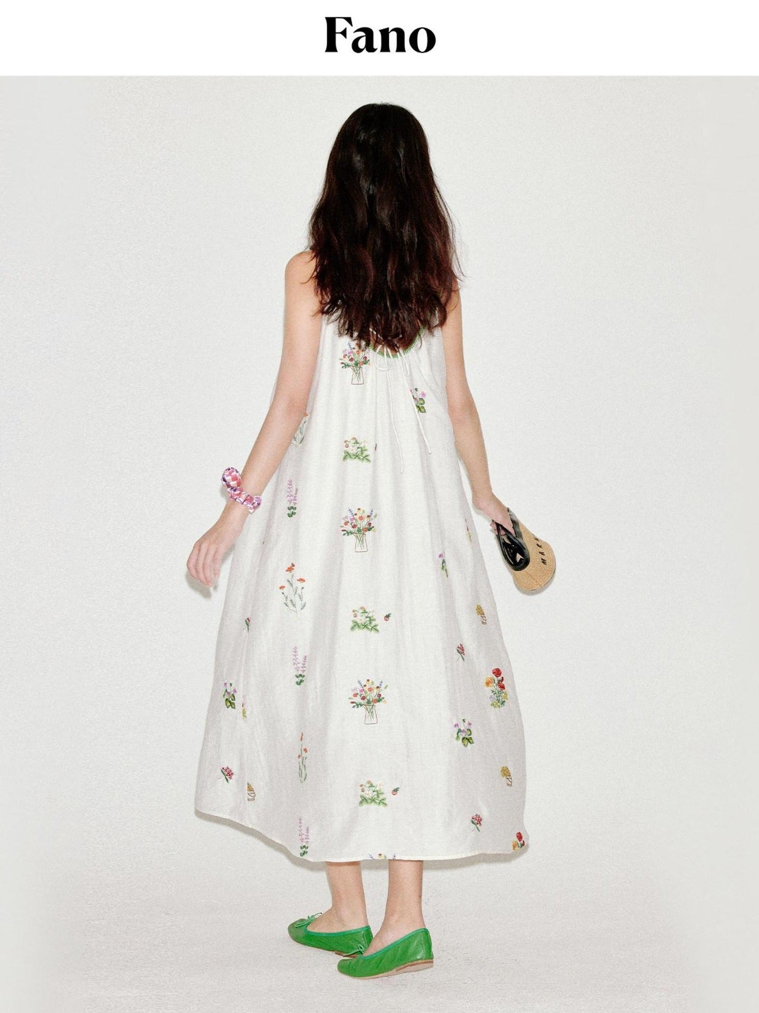 fano Viscose Linen Blend Printed A Line Sleeveless Camisole Young Women Maxi Dresses