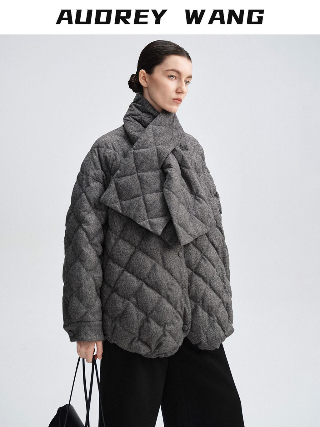 audreyyang 90 Percent Duck Down Warm Mid Length Diamond Quilt Wool Loose Women Down Jackets