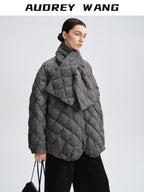 audreyyang 90 Percent Duck Down Warm Mid Length Diamond Quilt Wool Loose Women Down Jackets
