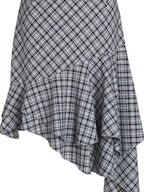 fano Plaid Asymmetric Hem Mid Waist Loose Casual Women Polyester Blend Midi Skirts