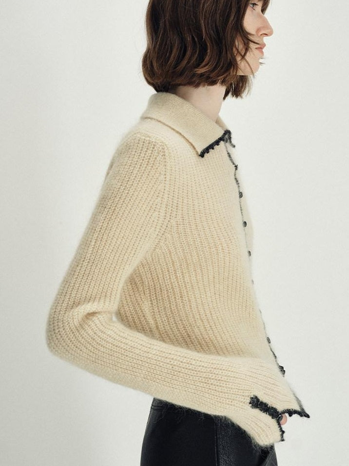 someonesometimes Soft Mohair Wool Blend Slim Short Lapel Buttoned Women Knitwear Cardigans