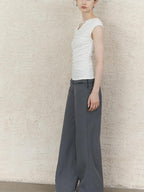 someonesometimes Lightweight Ruched Asymmetric Cropped Slim Fit Pure White Short Sleeve T-Shirts