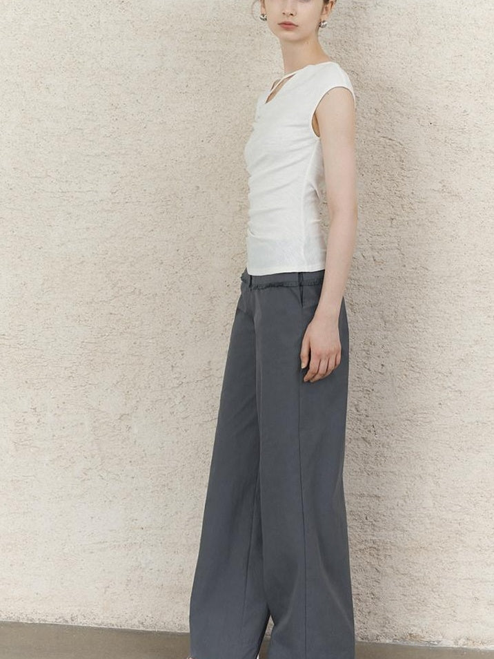 someonesometimes Lightweight Ruched Asymmetric Cropped Slim Fit Pure White Short Sleeve T-Shirts