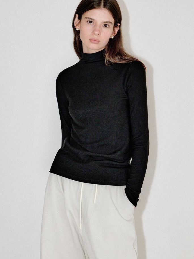fano Viscose Silk Blend Slim Fit Half Open Collar Long Sleeve Women Knit Sweaters