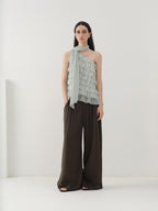 someonesometimes Sheer Mesh Wave Tie Lightweight Workwear Women Mint Green Off Shoulder Crop Tops