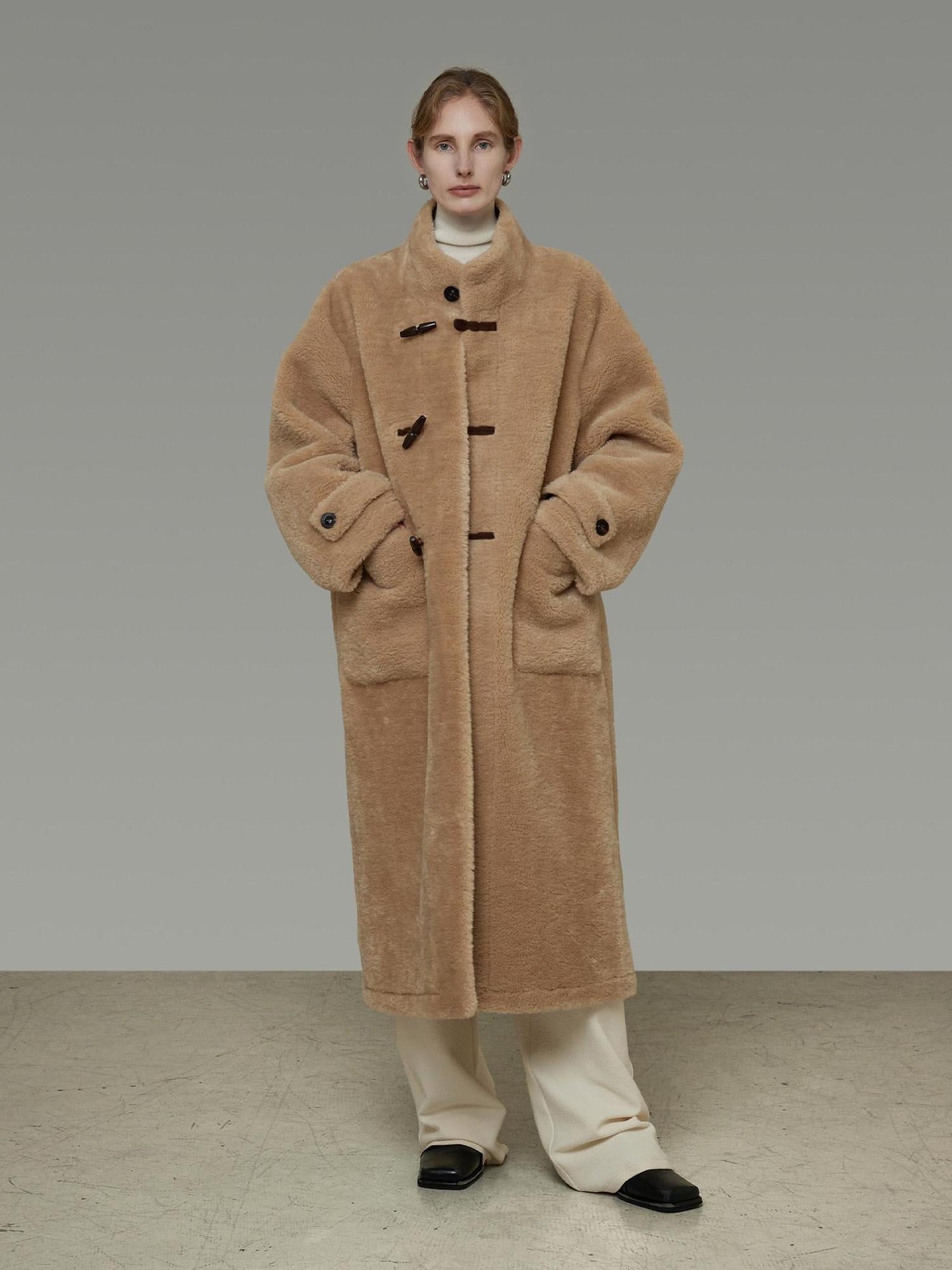 unspoken Warm Padded Stand Collar Loose Fit Women Commuter Khaki Long Coats