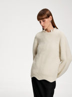 someone sometimes Recycled Viscose Wool Blend Commuter Crew Neck Pullover Cream Sweaters