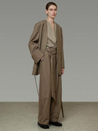 unspoken Minimal Slim Tailored Blazer High Waist Long Pants Women Brown Top & Pants Sets