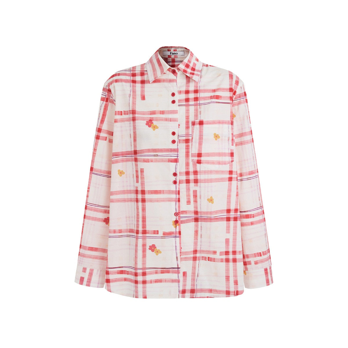 fano_Breathable_Cotton_Loose_Korean_Red_White_Plaid_Long_Sleeve_Women_Shirts_MISSTT