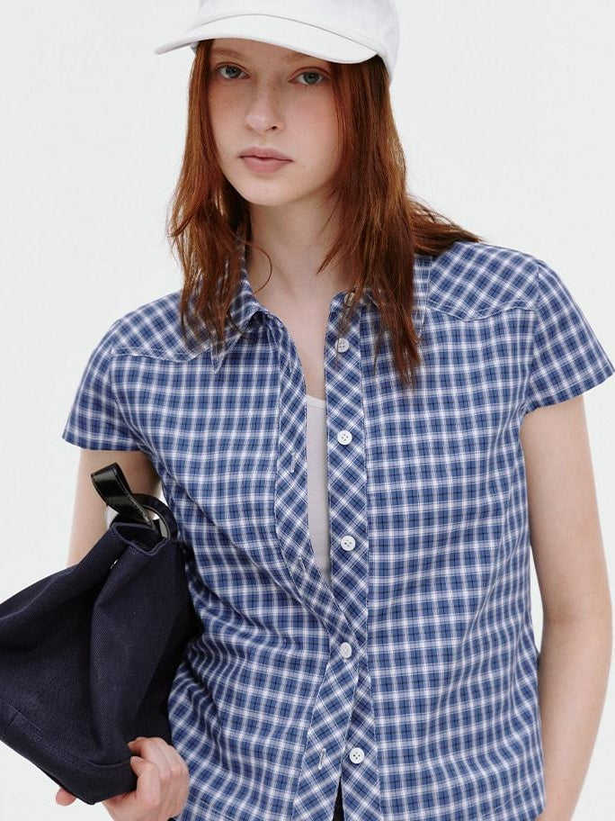 fano Breathable Cotton Blend Loose Short Sleeve Korean Commuter Plaid Shirts