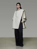 unspoken Premium Sheep Wool Blend 3D Tailored Loose Fit Commuter Women White Wool Coats