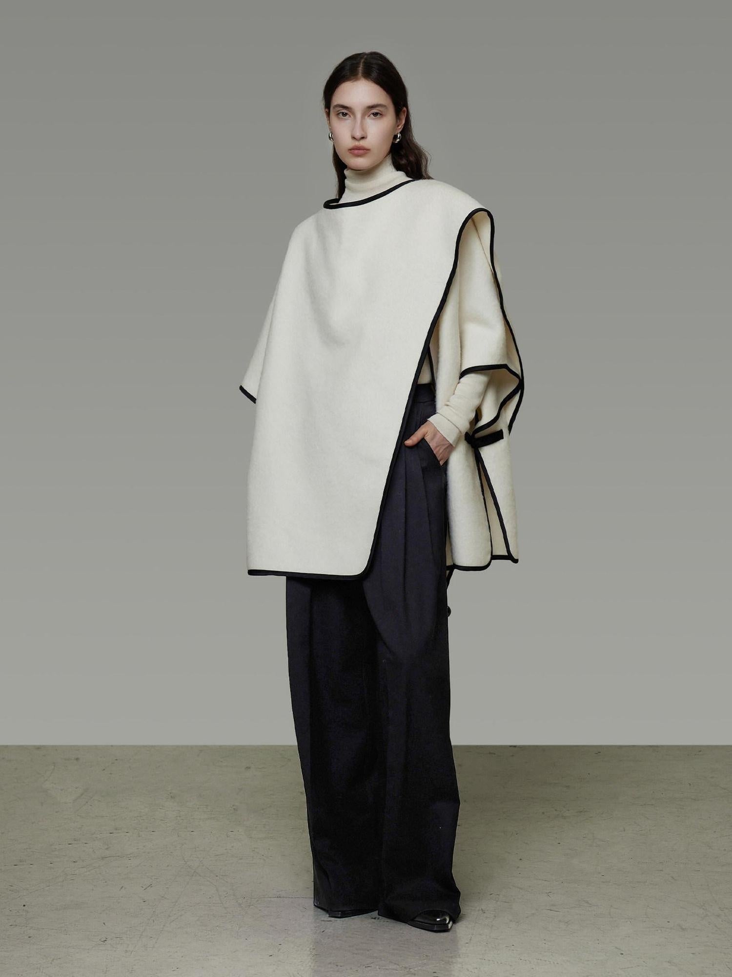 unspoken Premium Sheep Wool Blend 3D Tailored Loose Fit Commuter Women White Wool Coats