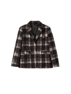 ikyou Minimalist Commuter Straight Fit Blazer Lapel Striped Flocked Office Wool Coats