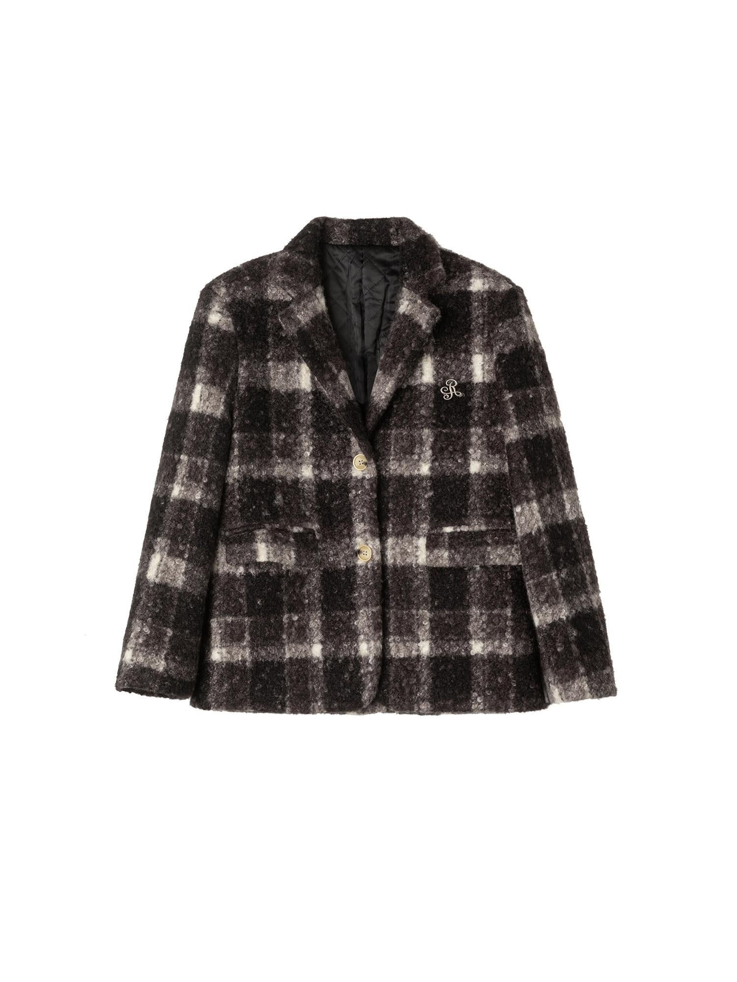 ikyou Minimalist Commuter Straight Fit Blazer Lapel Striped Flocked Office Wool Coats