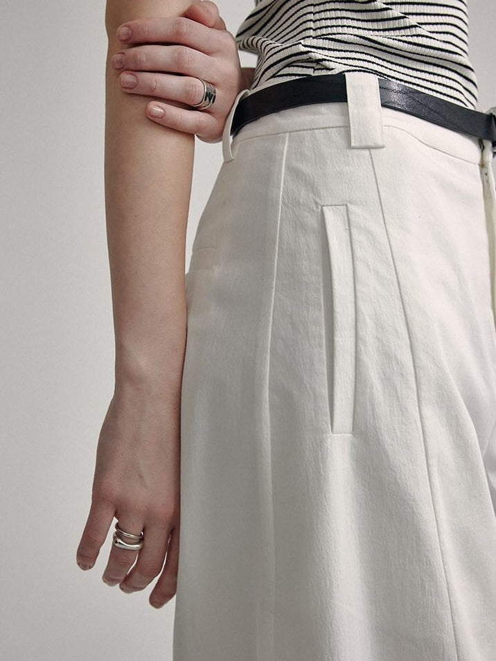 fano High Waist Sculpted Minimal Office Women Curved Pockets Rayon Wide Leg Pants