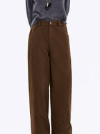fano Warm Brushed Cotton Relaxed Straight Pocketed Natural Waist Brown Wide Leg Pants