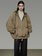 unspoken Premium Sheepswool Minimal Commuter Loose Fit Hooded Zip For Women Wool Coats