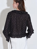 fano Shape Retaining Lyocell Korean Slim Fit V-neck Long Sleeve Polka Dot Blouses