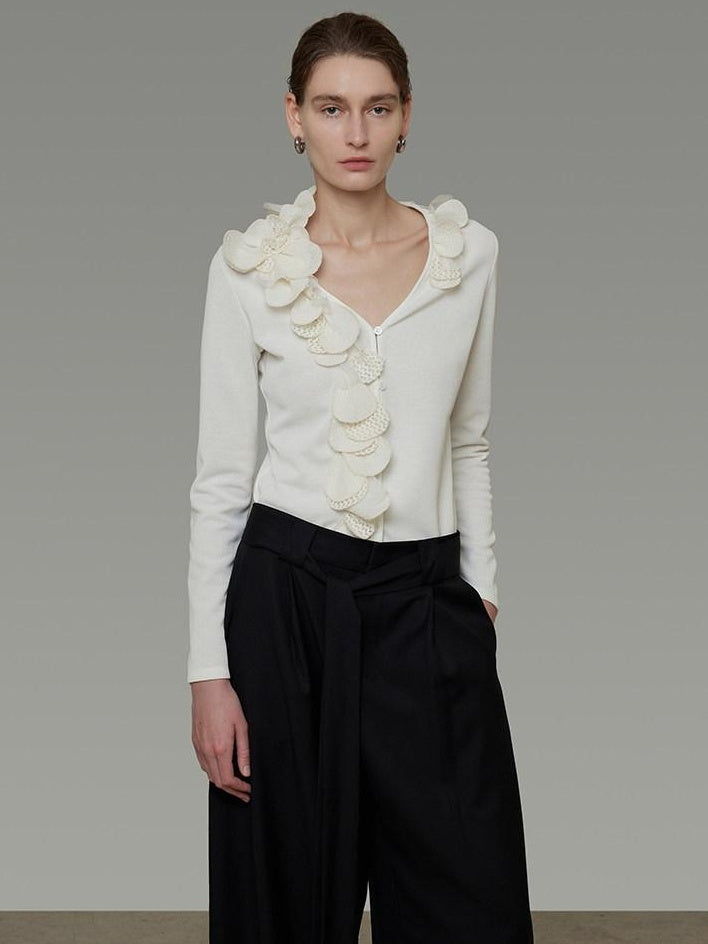 unspoken V-neck 3D Detail Slim Fit Office Women Breathable White Blouses