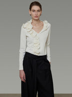 unspoken V-neck 3D Detail Slim Fit Office Women Breathable White Blouses