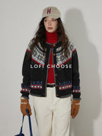Lofi choose Lightweight Geometric Button Round Neck Loose Fit Office Women Knit Cardigans