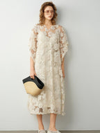 audreyyang Comfortable Polyester Insta Loose Fit V-neck Short Sleeve A Line Maxi Dresses