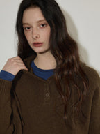 Lofi choose Soft Knit Button Front Loose Fit Commuter Womens Pullover Hoodie