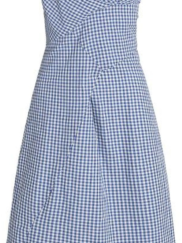 fano Pure Cotton Sleeveless V-neck A Line Office Casual Women Blue Midi Dresses