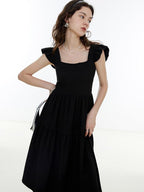 fano High Waist Ruffle A Line Square Neck Office Casual Maxi Dresses