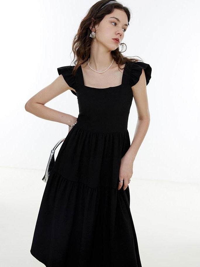 fano High Waist Ruffle A Line Square Neck Office Casual Maxi Dresses