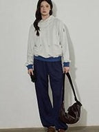 Lofi choose High Waist Casual Loose Straight Leg Women Navy Wide Leg Pants