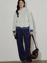 Lofi choose High Waist Casual Loose Straight Leg Women Navy Wide Leg Pants