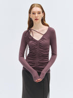 someonesometimes Lyocell Wool Slim Fit V-neck Knit Women Fig Purple Long Sleeve T-Shirts