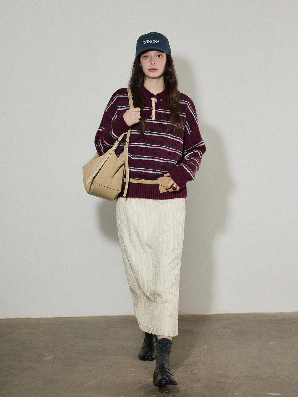 Lofi choose Cozy Colorblock Collared Oversized Striped Button Knit Pullover Women Sweaters