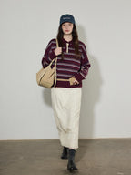 Lofi choose Cozy Colorblock Collared Oversized Striped Button Knit Pullover Women Sweaters