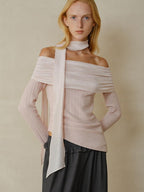 someonesometimes Cotton Blend Slim Fit Patchwork Knit Women Peach Pink Long Sleeve T-Shirts