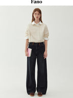 fano Washed Minimal Loose Natural Waist Raw Denim Youth Nonstretch Straight Leg Jeans