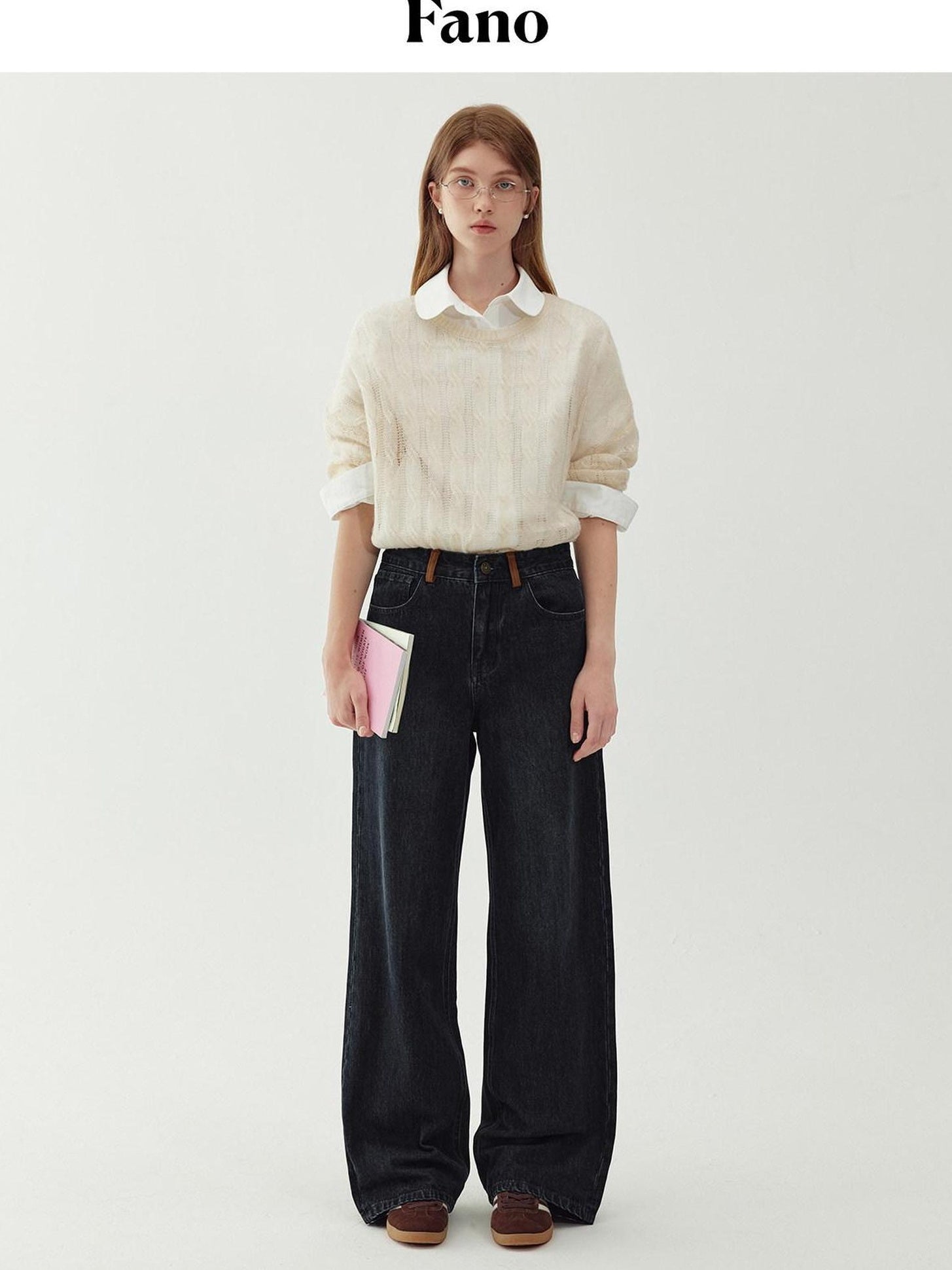 fano Washed Minimal Loose Natural Waist Raw Denim Youth Nonstretch Straight Leg Jeans