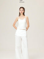 ikyou Lace Trim Slim Fit Spaghetti Strap Office Daily Stretch White Camisoles
