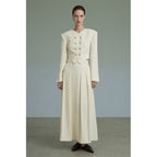 unspoken_Original_Design_Double_Breasted_Cream_Straight_Fit_Long_Sleeve_Top_&_Skirt_Sets_MISSTT