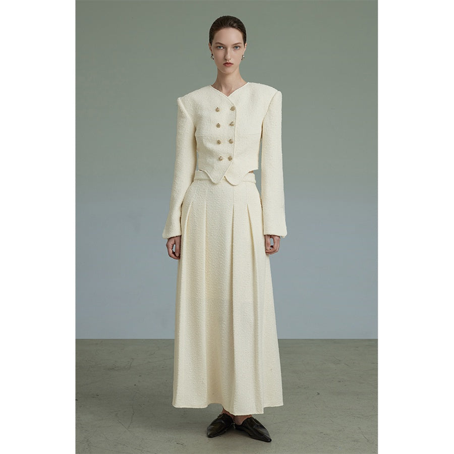 unspoken_Original_Design_Double_Breasted_Cream_Straight_Fit_Long_Sleeve_Top_&_Skirt_Sets_MISSTT