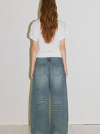 fano High Waist Wide Leg Zipper Fly Loose Light Blue Denim Straight Leg Jeans