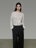 unspoken Breathable Knit Minimalist Relaxed Fit Butterfly Round Neck White Blouses