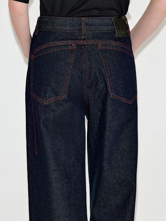 fano Comfortable Cotton Vintage Relaxed Natural Waist Women Raw Denim Wide Leg Jeans