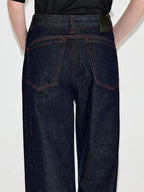 fano Comfortable Cotton Vintage Relaxed Natural Waist Women Raw Denim Wide Leg Jeans