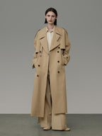 unspoken Pure Cotton Double Breasted Long Straight Minimal Women Khaki Trench Coats