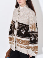 fano Cozy Thermal Wool Blend Commuter Relaxed Fit Mock Neck Striped Oatmeal Cardigans
