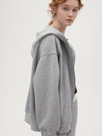 fano Hooded Zip Cotton Blend Loose Fit Minimalist Commuter Gray Top & Skirt Sets