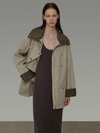 unspoken Pure Cotton Loose Mid Length Single Breasted Women Commuter Khaki Trench Coats