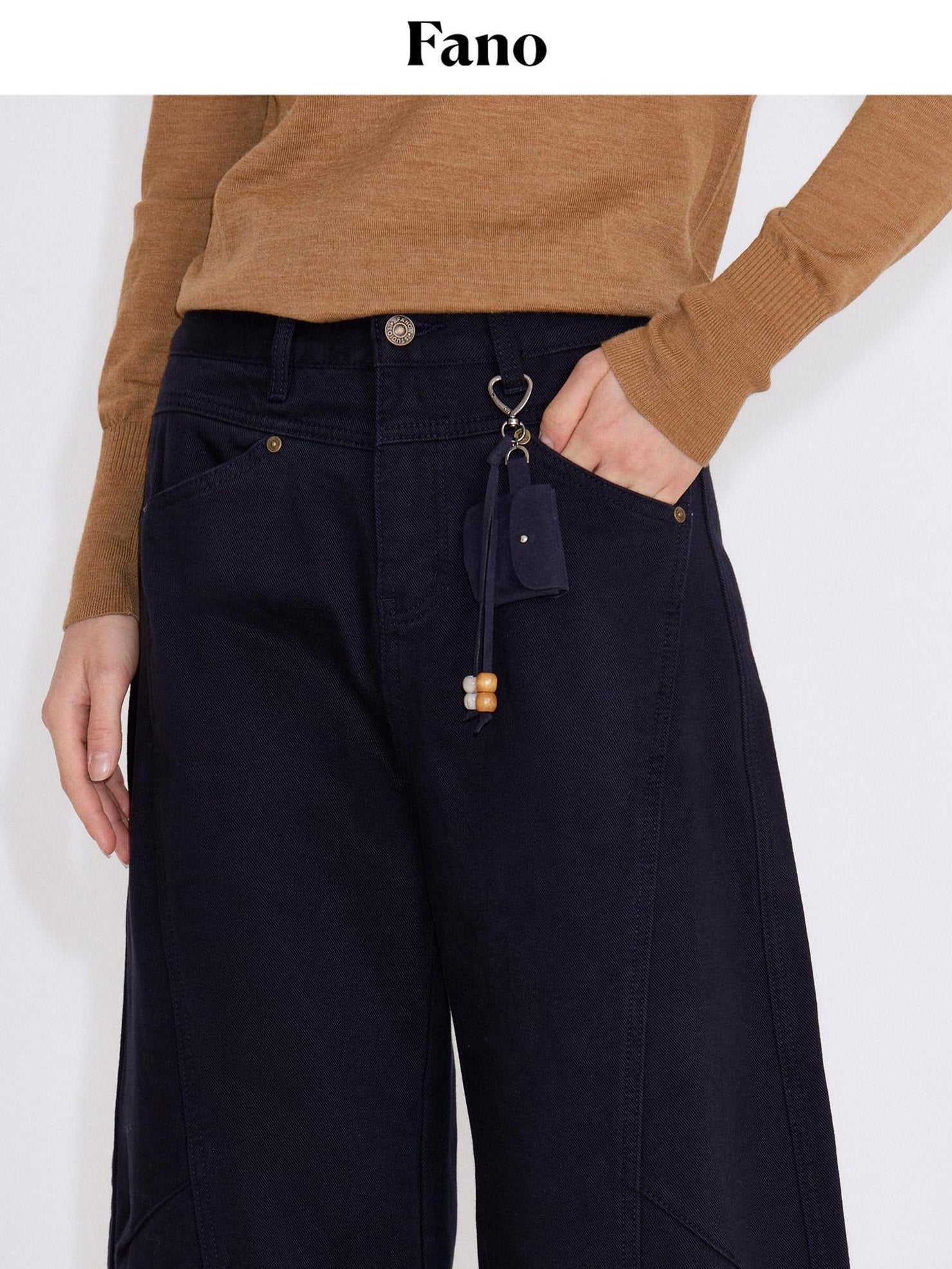 fano 100 Percent Cotton Casual Navy Natural Waist Womens Wide Leg Jeans